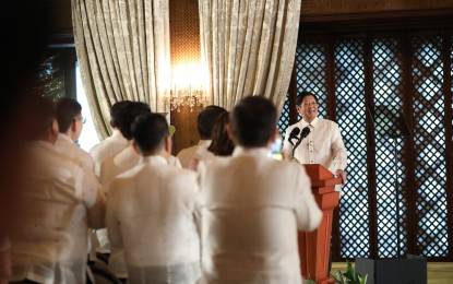 <p><strong>SPENDING PLANS</strong>. President Ferdinand R. Marcos Jr. delivers a speech after the signing of the 2024 national budget of PHP5.768 trillion at Malacañang Palace in Manila on Dec. 20, 2023. This year’s Palace proposal is worth PHP6.352 trillion. <em>(PNA file photo)</em></p>