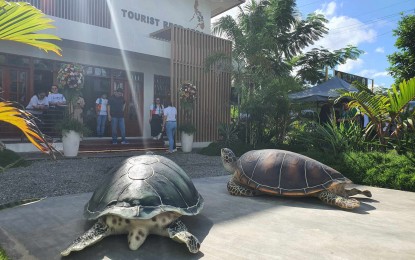 <p><strong>MOALBOAL REST AREA.</strong> Replicas of two giant pawikan are additional attractions to the Tourist Rest Area in Moalboal, Cebu, that formally opens on Wednesday (Dec. 20, 2023). Tourism Secretary Christina Garcia Frasco said the facility that houses clean restrooms, an information center, and pasalubong(souvenir) stores would boost tourist experience in the dive and Sardine Run town and neighboring tourist areas. (<em>Photo courtesy of Capitol PIO)</em></p>