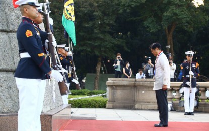<p><strong>HONORING RIZAL.</strong> President Ferdinand R. Marcos Jr. leads the wreath-laying at the Rizal National Monument in observance of the 127th anniversary of the martyrdom of Dr. Jose P. Rizal on Saturday (Dec. 30, 2023). Marcos urged Filipinos to emulate Rizal’s genuine love for the Philippines by having a deep and personal sense of ownership of their motherland and their future.<em> (PNA photo by Joan Bondoc)</em></p>