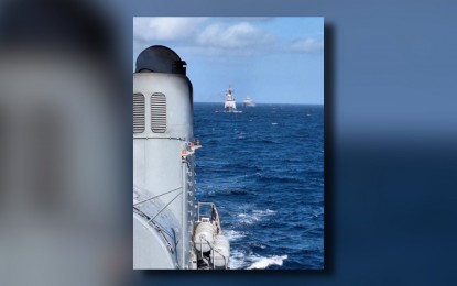 <p><strong>MARITIME PATROL.</strong> Philippine Navy ships BRP Gregorio Del Pilar (PS-15), BRP Ramon Alcaraz (PS-16) and BRP Davao Del Sur (LD-602) in line formation during the second iteration of the AFP-USINDOPACOM maritime cooperative activity in West Philippine Sea on Wednesday (Jan. 3, 2024). The AFP on Thursday (Jan. 4) said the Philippine naval ships were not surrounded but were merely shadowed by Chinese vessels during the activity.<em> (Photo courtesy of AFP Western Command)</em></p>