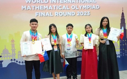 <p><strong>MATH WIZARDS</strong>. The young math wizards from Sarrat National High School who won 3 gold and 2 silver awards at the World International Mathematical Olympiad held in Kuala Lumpur, Malaysia on Jan. 5 to 8, 2024. Shown in photo are (from left) Allen Iver Barroga (gold), Natalie Margaret Balisacan, Brian Jansen Vallejo (gold), Ma. Cassandra Reich Duque and Zyrene Angelica Dulluog (gold). <em>(Photo courtesy of Sarat National High School)</em></p>
<p> </p>