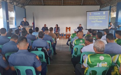 <p><strong>GUARDIANS</strong>. The Albay Police Provincial Office and the Department of Environment and Natural Resources hold the orientation seminar “Laws Governing Quarry and Environmental Protection” at its headquarters’ Lakan Hall in Ligao City on Dec. 14, 2023. The seminar is in support of the Philippine National Police’s program to safeguard the environment.<em> (Photo courtesy of Albay Police Provincial Office)</em></p>