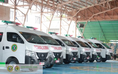 <p><strong>NEW AMBULANCES</strong>. Some of the new ambulance units turned over by the Department of Health (DOH) regional office to three provinces in Bicol on Friday (Jan. 12, 2024). Each ambulance unit costs PHP2 million. <em>(Photo courtesy of DOH-Bicol)</em></p>