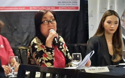 <p><strong>TRAVEL EXPO</strong>. Philippine Travel Agencies Association's (PTAA) Travel Tour Expo 2024 chair Patria Chiong shares information for the upcoming 31st Travel Tour Expo and the 9th International Travel Trade Expo during a press conference in Makati City on Thursday (Jan. 18, 2024). The PTAA will hold the travel expositions on Feb. 2 to 4 at the SMX Convention Center in Pasay City. <em>(PNA photo by Kris Crismundo)</em></p>