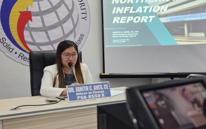 <p><strong>INFLATION REPORT.</strong> Dr. Janith Aves, the Philippine Statistic Authority-Northern Mindanao officer-in-charge, explains the inflation rate for December 2023. In a report Wednesday (Jan. 24, 2024), Aves bares that the region still has a lower inflation rate during the holiday season. <em>(PNA photo by Nef Luczon)</em></p>