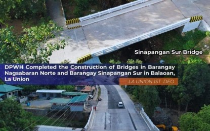 <p><strong>COMPLETED</strong>. The rehabilitated bridges in Balaoan town, La Union in this undated photo. The Department of Public Works and Highways said funding for the rehabilitation of these bridges last year came from the national budget.<em> (Photo courtesy of DPWH Ilocos Regional Office)</em></p>