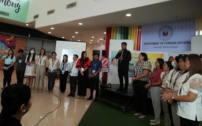 <p><strong>NEW OFFICE.</strong> Department of Foreign Affairs Consular Offices Coordinating Division acting director Mark Joshua Ponce (center) introduces the employees of the Antique consular office during the opening program at Robinsons Place in San Jose de Buenavista on Tuesday (Jan. 30, 2024). Ponce said the consular office will initially cater to 100 passport applicants a day. (<em>PNA photo by Annabel Consuelo J. Petinglay</em>)</p>