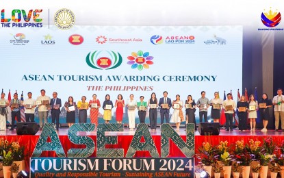 <p><strong>PROMOTING PH TOURISM.</strong> Three cities and 21 tourism stakeholders from the Philippines have been recognized during the 2024 ASEAN Tourism Standard Awards in Vientiane, Laos in this undated photo. Tourism Secretary Christina Frasco on Wednesday (Jan. 31, 2024) said the winners made not only significant revenue contributions to the country but also employed millions of Filipinos. <em>(Photo courtesy of DOT)</em></p>
