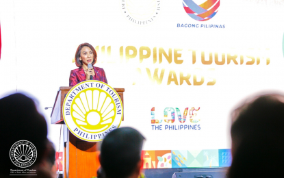 <p class="p1"><strong>TOURISM AWARDS.</strong> Tourism Secretary Christina Frasco launches the 2024 Philippine Tourism Awards (PTA) at the Philippine International Convention Center on Friday (Feb. 2, 2024). Frasco said the stakeholders will be recognized to continue promoting sustainable travel and the Filipino brand of service excellence, among others. <em>(Photo courtesy of DOT)</em></p>