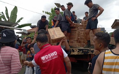<p><strong>EXPANDED AID.</strong> At least 34,249 family food packs (FFPs) were sent as augmentation by the Department of Social Welfare and Development in the Caraga Region to the local government units in Agusan del Sur to aid residents hit by flood since last week. The FFPs were transported separately on Feb. 3 and 4, 2024 to eight flood-hit municipalities in Agusan del Sur.<em> (Photo courtesy of DSWD-13)</em></p>