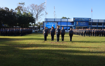 <p><strong>SERVICE DRIVEN.</strong> Police personnel line up in formation on Monday (Feb. 5, 2023) during the flag ceremony at Camp Alagar, the headquarters of the Police Regional Office in the Northern Mindanao Region (PRO-10) in Cagayan de Oro City. In the same event, Philippine National Police chief Gen. Benjamin Acorda Jr. awarded PRO-10 with the institutionalized status under the performance governance system. <em>(Photo courtesy of PRO-10)</em></p>