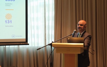 <p dir="ltr"><strong>RISE IN VISA APPLICATIONS.</strong> Kaushik Ghosh, head of visa service firm VFS Global Australasia, presents his report on the post-pandemic visa application trends during a briefing in Taguig City on Tuesday (Feb. 6, 2024). The Philippines posted the highest growth in terms of visa applications across Southeast Asia, indicating restored travel confidence among Filipinos, VFS Global reported.<em> (Photo courtesy of VFS Global)</em></p>