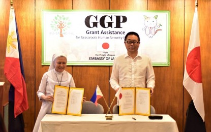 <p class="p1"><strong>GRANT</strong>. FOLPMI founder Sister Eva Fidela Maamo (left) and Japanese Ambassador to the Philippines Kazuhiko Koshikawa sign a PHP6.1 million grant to procure eye surgery tools during a ceremony in Manila on Tuesday (Feb. 6, 2024). In awarding the funding, Koshikawa conveyed Tokyo’s commitment to assist the country achieve sustainable and inclusive growth.<em> (Photo courtesy of the Japanese Embassy in Manila)</em></p>