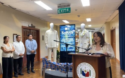 <p><strong>EXHIBIT</strong>. Senate Pro Tempore Loren Legarda (right) delivers her message during the opening of the Department of Science and Technology - Philippine Textile Research Institute's KatHABI - A Textile Innovation Exhibit at the Philippine Senate in Pasay City on Tuesday (Feb. 6, 2024). Legarda led the opening of the National Commission for Culture and the Arts' Buhay na Dunong: Bukal ng Sining Aklan Piña Handloom Weaving Exhibit in the Senate building. <em>(Screengrab from Loren Legarda FB Page livestream)</em></p>