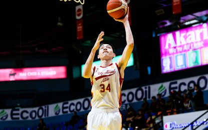 <p><strong>TOP SCORER.</strong> Perpetual Help’s Lebron Jhames Daep goes for the two during their game against Lyceum in the NCAA Season 99 juniors basketball opener at Filoil EcoOil Centre in San Juan City on Saturday (Feb. 10, 2024). Daep had 22 points, five rebounds, four assists, four steals and a block to lead the Junior Altas to victory, 89-75. <em>(NCAA photo)</em></p>