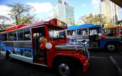 <p><strong>MODERN JEEPNEYS.</strong> Golden Eagle Transport Service Cooperative unveiled its modern jeepney units that retain traditional designs at Araneta Center Jeepney Terminal in Cubao, Quezon City, on Feb. 14, 2024. The Department of Transportation on Wednesday (May 1, 2024) said the consolidation component of the Public Transport Modernization Program is now over, with route rationalization and the modernization of public utility vehicles as the next steps in the program. <em>(PNA photo by Joan Bondoc)</em></p>