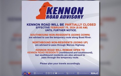 DPWH: Kennon Road partially closed for repairs starting Feb. 19