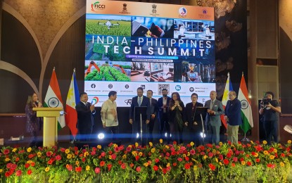 <p><strong>TECH SUMMIT.</strong> Representatives of the Philippine and Indian governments and the private sector celebrate the launch of the first-ever India-Philippines Tech Summit at the Shangri-La The Fort in Taguig City on Tuesday (March 5, 2024). During the event, Indian Ambassador Shambhu Kumaran said the summit aims to boost the economic partnership between the two countries through partnerships with digital technology companies.<em> (PNA photo by Raymond Carl dela Cruz)</em></p>