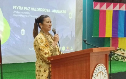 <p><strong>MUSLIM-FRIENDLY.</strong> Department of Tourism Undersecretary Myra Paz Valderrosa-Abubakar speaking to stakeholders at Oriental Hotel in Palo, Leyte on March 5, 2024. The Department of Tourism (DOT) has encouraged hotels and restaurants in Eastern Visayas to seek Muslim-friendly status to fit the Muslim lifestyle travel segment. (<em>PNA photo by Roel Amazona</em>)</p>