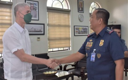 <p><strong>MEETING</strong>. Negros Occidental Governor Eugenio Jose Lacson (left) during a meeting with Col. Rainerio De Chavez, officer-in-charge provincial director of Negros Occidental Police Provincial Office (NOCPPO), at the Provincial Capitol in Bacolod City on Feb. 27, 2024. The NOCPPO is part of the Provincial Joint Peace and Security Coordinating Committee that approved and signed a joint resolution recommending the declaration of a state of stable internal peace and security in Negros Occidental on March 1. (<em>Photo courtesy of PIO Negros Occidental</em>)</p>