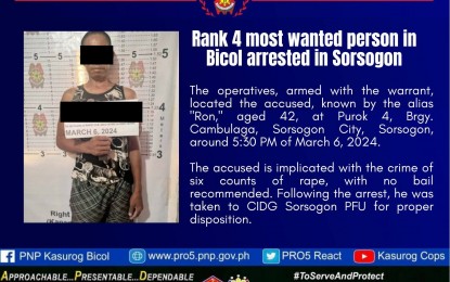 Bicol's No. 4 'most wanted' nabbed in Sorsogon