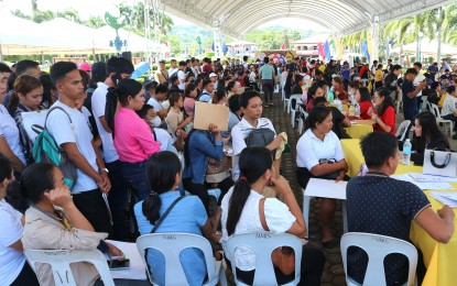 <p><strong>JOB FAIR</strong>. The provincial government of Davao de Oro holds a job fair and caravan of services of around 14 government agencies at the provincial capitol in Nabunturan town on March 7, 2024. The Philippine Statistics Authority, on Thursday (April 11, 2024), reported that the number of employed Filipinos went up to 48.95 million. <em>(PNA photo by Robinson Niñal Jr.)</em></p>