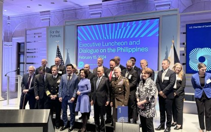 <p><strong>POTENTIAL INVESTORS</strong>. Bases Conversion and Development Authority Chairman Delfin Lorenzana (front row, 3rd from the left) and President and CEO Joshua Bingcang (front row, 5th from the left) attend the Senior Leaders Seminar, led by US Secretary of Commerce Gina Raimondo (front row, center), at the US Chamber of Commerce in Washington DC on Feb. 15, 2024. The BCDA pitched investment opportunities in New Clark City, Clark Freeport Zone, and Clark International Airport during the seminar. <em>(Courtesy of BCDA)</em></p>