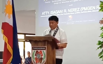 <p><strong>INSPIRATIONAL TALK.</strong> Undersecretary for Police Affairs Isagani Nerez delivers a speech at the Pangasinan Police Provincial Office in Camp Governor Antonio Sison, Lingayen on Friday (March 8, 2024). He said he is in favor of the proposed increased by a year of police officers' retirement age to 57 to allow them to serve the people longer. <em>(Screenshot from Pangasinan PPO livestream)</em></p>