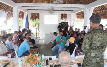<p><strong>PEACE FORUM.</strong> Family members of active New People’s Army combatants attend a peace forum organized by the Philippine Army and Samar provincial government during a gathering on March 5, 2024 in Basey, Samar. The military said they are strengthening the Friends Rescued Engagement through their Families program to completely wipe out insurgency in Samar province. (<em>Photo courtesy of Philippine Army)</em></p>