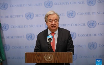 <p><strong>RAMADAN CEASEFIRE</strong>. UN Secretary-General Antonio Guterres speaks to the press outside the Security Council Chamber at the UN headquarters in New York on March 11, 2024. Guterres called for ceasefires in Gaza and Sudan during the holy month of Ramadan. <em>(Xinhua/Xie E photo)</em></p>