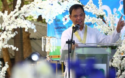 <p><strong>BOOSTING DAIRY INDUSTRY.</strong> National Dairy Authority Officer-in-charge Administrator Gavino Alfredo Benitez leads the celebration of the NDA's 29th founding anniversary in Quezon City on Tuesday (March 12, 2024). He said the country shall reach halfway of its 5 percent milk self-sufficiency target by 2025.<em> (PNA photo by Joan Bondoc)</em></p>