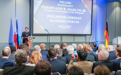<p><strong>MEETING WITH GERMAN BUSINESS LEADERS.</strong> President Ferdinand R. Marcos Jr. meets with top German businessmen during the Philippine-Germany Business Forum in Berlin on Tuesday (March 12, 2024). The Philippines has secured at least USD4 billion (PHP222 billion) worth of investments in various sectors during President Marcos' three-day working visit to Germany. <em>(Photo from Presidential Communications Office)</em></p>