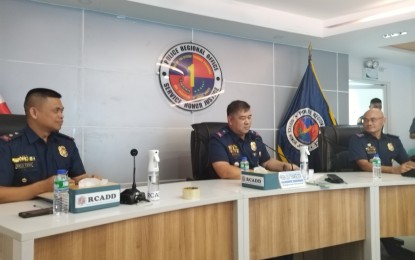 <p><strong>FIGHT VS. ILLEGAL DRUGS</strong>. Pangasinan Police Provincial Office information officer Capt. Renan dela Cruz (left), Police Regional Office 1 (Ilocos Region) director Brig. Gen. Lou Frias Evangelista, and PRO-1 assistant chief of Regional Community Affairs Development Division Lt. Col. Benigno Sumawang during a press conference on Wednesday (March 13,2024). Evangelista said they are strengthening border control to further improve the fight against illegal drugs in the Ilocos Region.<em> (Photo by Hilda Austria)</em></p>