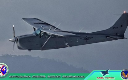 <p><strong>FOREST FIRE RESPONSE.</strong> A Cessna LC-210 "Centurion" aircraft from the 900th Air Force Weather Group of the Philippine Air Force. The PAF on Wednesday (March 13, 2024) said the aircraft has been deployed for cloud seeding operations to contain forest fires in Benguet province. <em>(Photo courtesy of the 900th Air Force Weather Group)</em></p>