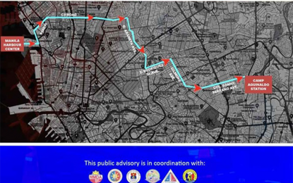 <p><strong>TRANSPORT ROUTE.</strong> The transport route for a tunnel boring machine used in the Metro Manila Subway Project scheduled from Friday (March 15, 2024) to Sunday. The Department of Transportation advised motorists to take alternate routes to avoid traffic congestion from 9 p.m. to 4 a.m. on those dates. <em>(Image courtesy of DOTr)</em></p>