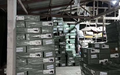 <p><strong>VAPE PRODUCTS</strong>. The Bureau of Internal Revenue confiscates 1,029 master boxes (or 102,900 bottles) of vape products during a raid of a warehouse located in San Pablo City, Laguna. The BIR, as early as November 2022, has already executed raids against illicit vape products. <em>(Photo from BIR)</em></p>