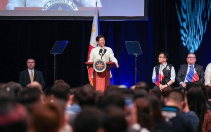 <p><strong>MEETING WITH OFWs</strong>. President Ferdinand R. Marcos Jr. meets with the Filipino community in Prague, the Czech Republic on Saturday (March 16, 2024, Manila time). Marcos assured the Filipino migrant workers of the Philippine government’s commitment to protecting and promoting their rights and welfare. <em>(Photo courtesy of the Presidential Communications Office)</em></p>