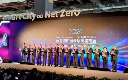 <p><strong>SMART CITY EXPO.</strong> Representatives of the government, private sector, and other stakeholders grace the opening rites of the 11th Smart City Summit and Expo at the Taipei Nangang Exhibition Hall 2 in Taiwan on Tuesday (March 19, 2024). The number of participants in this year's event reached 2,192, surpassing last year's attendance of more than 1,500 guests. <em>(PNA photo by Benj Bondoc)</em></p>