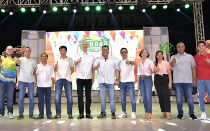 <p><strong>FESTIVAL LAUNCH.</strong> Negros Occidental Governor Eugenio Jose Lacson and Vice Governor Jeffrey Ferrer (5th and 6th from left) with the members of the Provincial Board during the launch of the 28th Panaad Sa Negros Festival at the Provincial Capitol Park and Lagoon in Bacolod City Monday night (March 19, 2024). This year’s festival, set from April 15 to 21, carries the theme “Living the Promise.” (<em>Photo courtesy of PIO Negros Occidental</em>)</p>