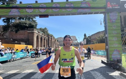 <p><strong>TOP FILIPINO.</strong> Rixone Martinez, a Batangas native now based in Barcelona, Spain, emerges the best Filipino finisher in the Run Rome the Marathon 2024 in Italy on Sunday (March 17, 2024). He clocked 3 hours, 7 minutes and .02 seconds. <em>(Contributed photo by Alona Cochon)</em></p>