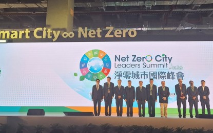 <p><strong>TOWARDS A NET ZERO FUTURE.</strong> Government officials and representatives of local and international entities pose for a photo opportunity at the opening of the Net Zero City Leaders' Summit, one of the highlights of the 2024 Smart City Summit and Expo at the Taipei Nangang Exhibition Center Hall 2 on Tuesday (March 19, 2024). The Net Zero City Leaders Summit and Expo provides a platform for government departments to showcase their net-zero initiatives while research institutions and businesses will exhibit corresponding net-zero emission solutions. <em>(PNA photo by Benj Bondoc)</em></p>
<p> </p>