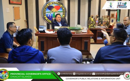 <p><strong>SUPPORT TO FISHERFOLK.</strong> Technical staff of the Bureau of Fisheries and Aquatic Resources (BFAR) 13 (Caraga Region) brief Dinagat Islands Governor Nilo Demerey Jr. (center) on the continuing implementation and completion of the multi-species hatchery project in the town of Basilisa on March 20, 2024. The provincial government has allocated a PHP7 million supplemental budget to ensure the full completion and operationalization of the project, which will benefit thousands of fishermen in the island province. <em>(Photo courtesy of Dinagat Provincial Governor's Office)</em></p>