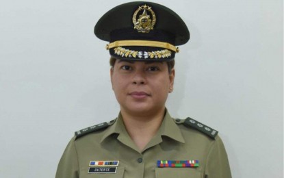 <p>Then Davao City Mayor Sara Duterte is confirmed the rank of colonel in the Philippine Army reserve force on March 11. 2020. <em>(Photo courtesy of Davao City local government)</em> </p>