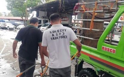 <p><strong>PINK ZONE.</strong> Iloilo City Task Force disinfects  hog carrier vehicles in this undated photo. Department of Agriculture Western Visayas (DA 6) regulatory division chief Jonic Natividad, in an interview on Tuesday (March 26, 2024), said Iloilo City is ready to declare as locally free from African swine fever under the pink or buffer zone after complying with the requirements of the guidelines for recovery and declaration of freedom from ASF for local government units. <em>(Photo courtesy of Iloilo City Office of the City Veterinarian)</em></p>