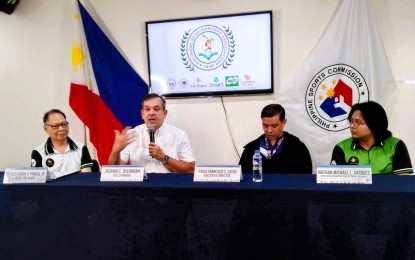<p><strong>ANTI-DOPING PROGRAM. </strong>Philippine Sports Commission Chairman Richard Bachmann (2nd from left) talks about the country's anti-doping program during the Philippine Sportswriters Association (PSA) Forum at the Rizal Memorial Sports Complex on Tuesday (March 26, 2024). Also in photo are (from left) Philippine National Anti-Doping Organization (PHl-NADO) chief Dr. Alex Pineda, PSC Executive Director Paulo Tatad, and PHl-NADO testing operations head Nathan Vasquez. <em>(Contributed photo) </em></p>