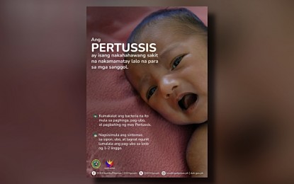 <p><strong>PREVENTION.</strong> The Department of Health (DOH) campaign material to fight pertussis. The DOH regional office in Eastern Visayas has asked local health offices to heighten surveillance and monitoring against pertussis, with 31 cases of this highly contagious respiratory tract infection in the region. <em>(Photo courtesy of DOH)</em></p>