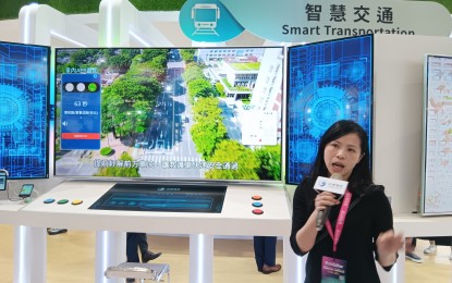 <p><strong>SMART TRANSPORTATION.</strong> Taiwanese telco provider Chunghwa Telecom presents its smart transportation innovations utilizing cellular vehicle probe data to monitor real-time traffic situations in roads during the 5G + AI Solution Expo Tour for the international media held at the Taipei Nangang Exhibition Center on March 20, 2024 . The exhibit is part of the Smart City Summit and Expo 2024 which provided Taiwan the platform to promote its diverse range of smart city and net-zero city initiatives as it transforms into a tech island. <em>(PNA photo by Aerol John Pateña)</em></p>
<p> </p>