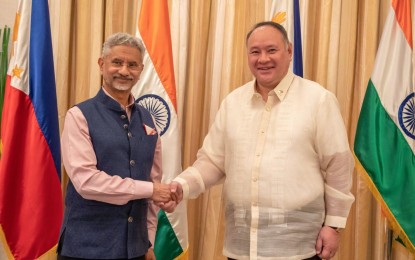 <p><strong>DEEPENING TIES.</strong> Indian Minister of External Affairs, Dr. Subrahmanyam Jaishankar (left) and Defense Secretary Gilberto Teodoro Jr. shake hands during their meeting at the Department of National Defense (DND) headquarters in Camp Aguinaldo, Quezon City on March 26, 2024. The DND on Monday (April 1) said it is keen on increasing engagements with the South Asian neighbor on climate change mitigation and defense cooperation. <em>(Photo courtesy of the DND)</em></p>