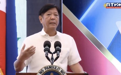 <p><strong>POWER SUFFICIENCY</strong>. President Ferdinand R. Marcos Jr. leads the ceremonial energization of the Cebu-Negros-Panay (CNP) 230-kiloVolt (kV) Backbone Project in Bacolod City on Monday (April 8, 2024). In his message, the President called on the National Grid Corporation of the Philippines to ensure the timely completion of energy projects to ensure stable power supply across the country. <em>(RTVM Screengrab)</em></p>