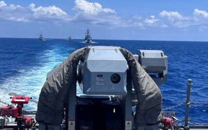 <p><strong>QUAD DRILLS</strong>. Photo taken from BRP Antonio Luna shows Australia’s HMAS Warramunga, USS Mobile and Japan’s JS Akebono conducting division tactics exercise or Officer of the Watch maneuver during the first Multilateral Maritime Cooperative Activity in the West Philippine Sea on Sunday (April 7, 2024). The naval assets also held communication and photo exercises. <em>(Photo courtesy of BRP Antonio Luna FF-151)</em></p>